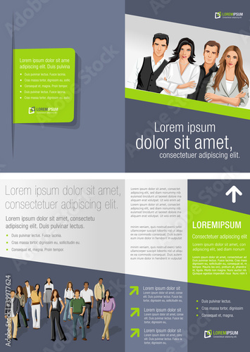 Green and gray template for advertising with business people