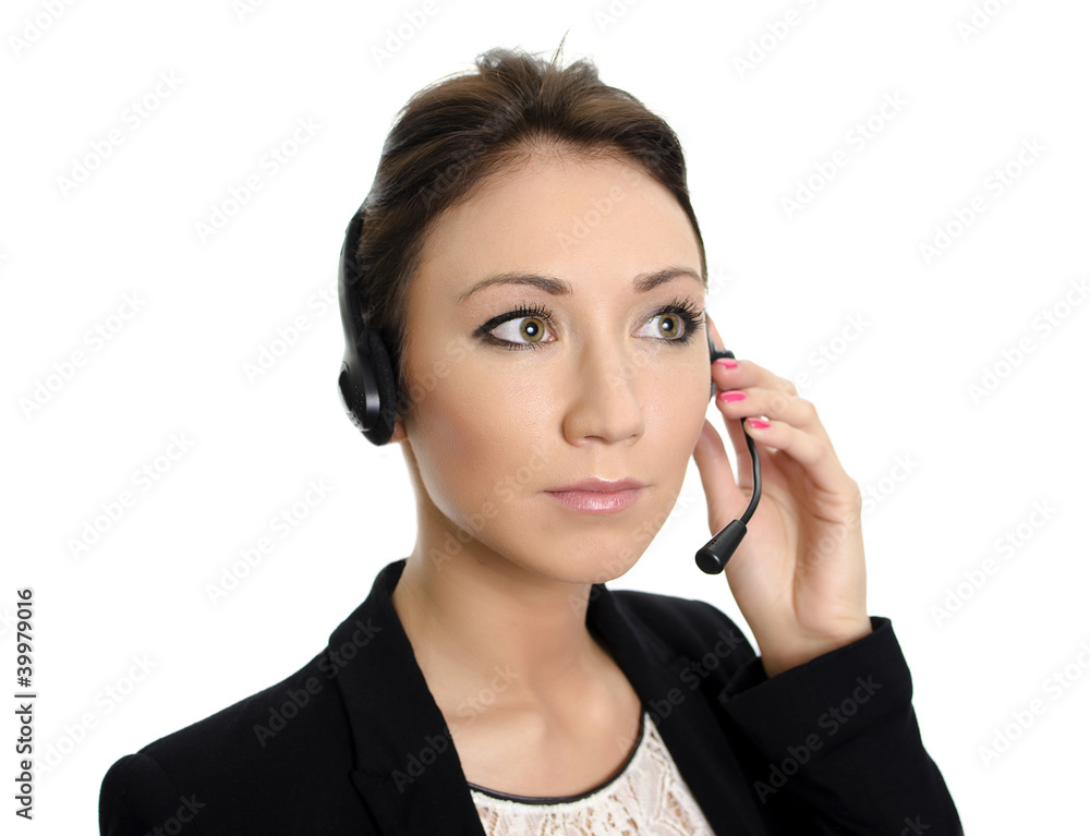 Female customer support operator with headset. Female customer support operator with headset.