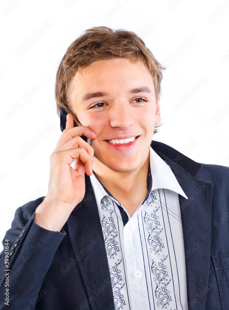 Handsome man portrait talking at the cell phone Handsome man portrait talking at the cell phone