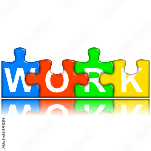 Combined multi-color puzzle with reflection - work concept