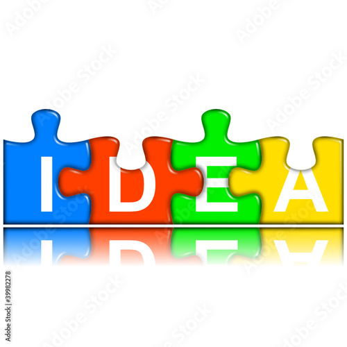 Combined multi-color puzzle with reflection - idea concept