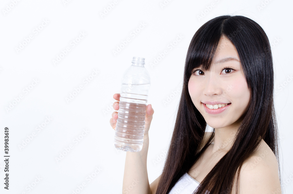 attractive asian woman with bottle of water attractive asian woman with bottle of water
