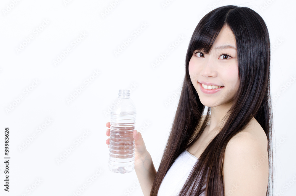 attractive asian woman with bottle of water attractive asian woman with bottle of water