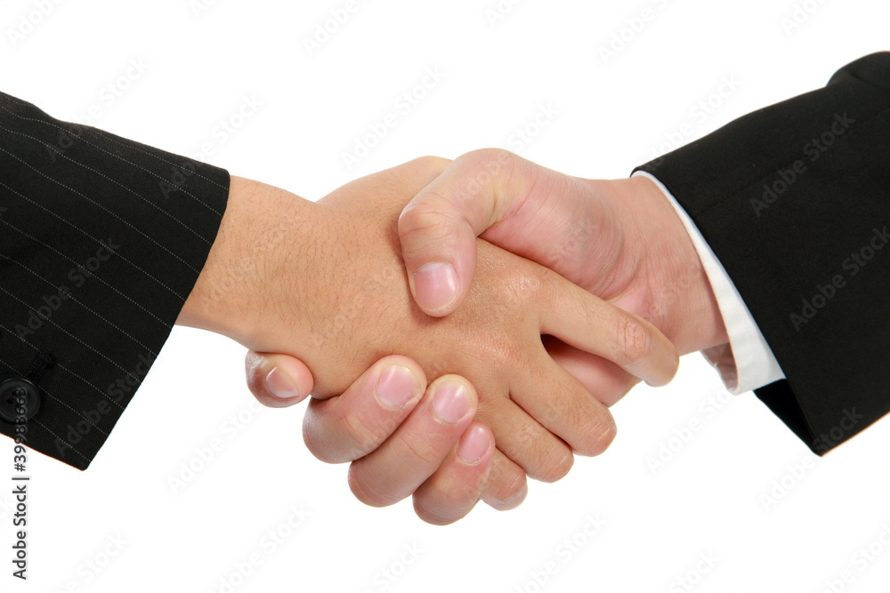 Hand shake between a businessman and a businesswoman Hand shake between a businessman and a businesswoman