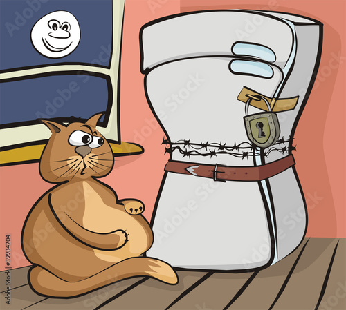 cat guzzler and locked refrigerator