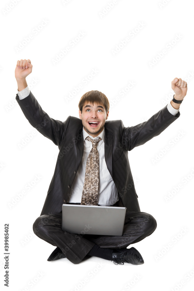 successful businessman with laptop isolated on white successful businessman with laptop isolated on white