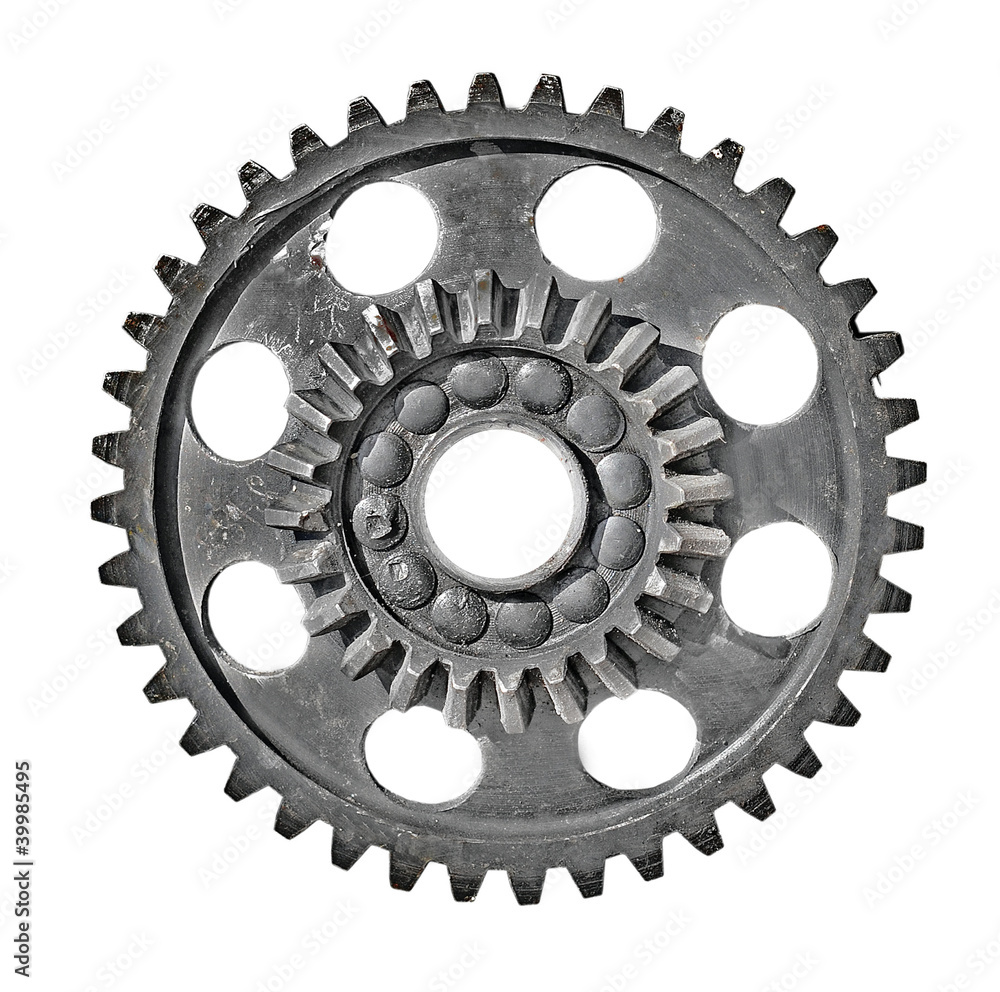 Old mechanical gear isolated on white background Old mechanical gear isolated on white background