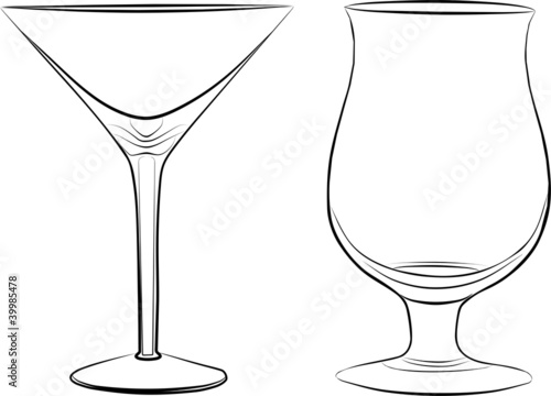 two glass of drink - freehand, vector illustration