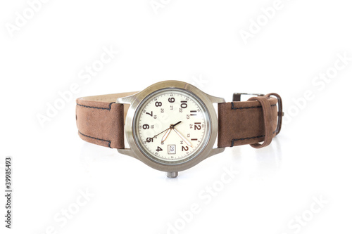 Brown leather watch isolated on white background