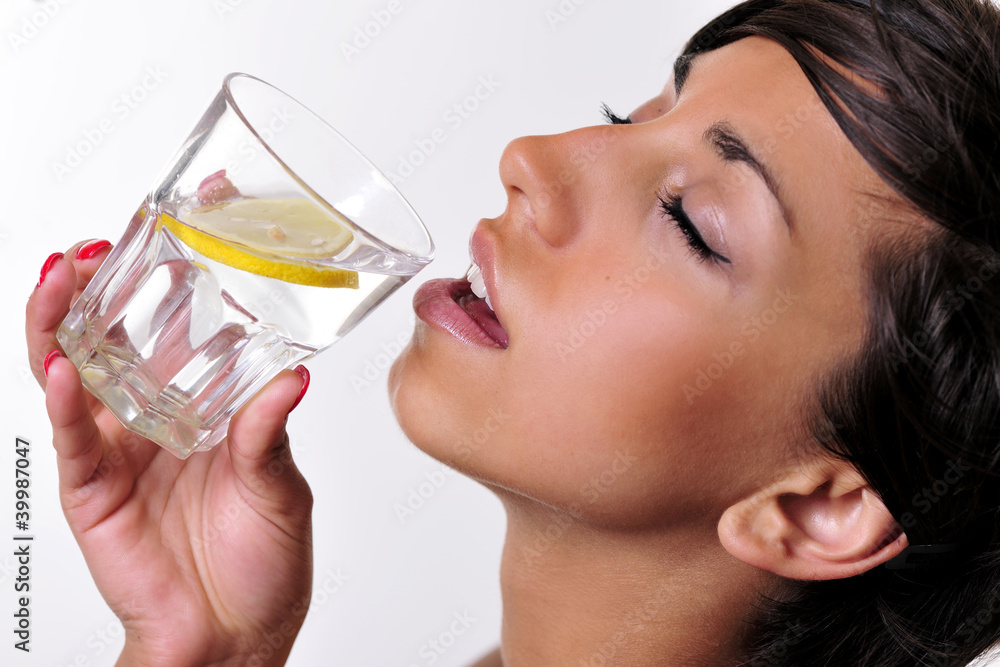 beauty, brunette, citrus, girl, drink, freshness, tasty, water