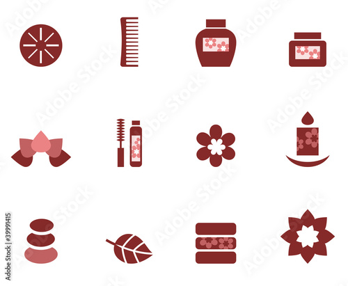 Spa & wellness icons set isolated on white ( brown )