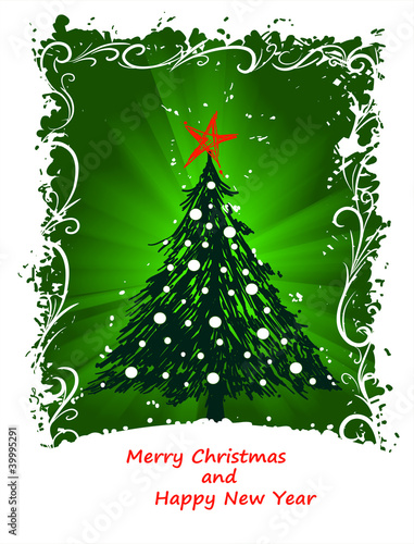 Christmas tree on green background
