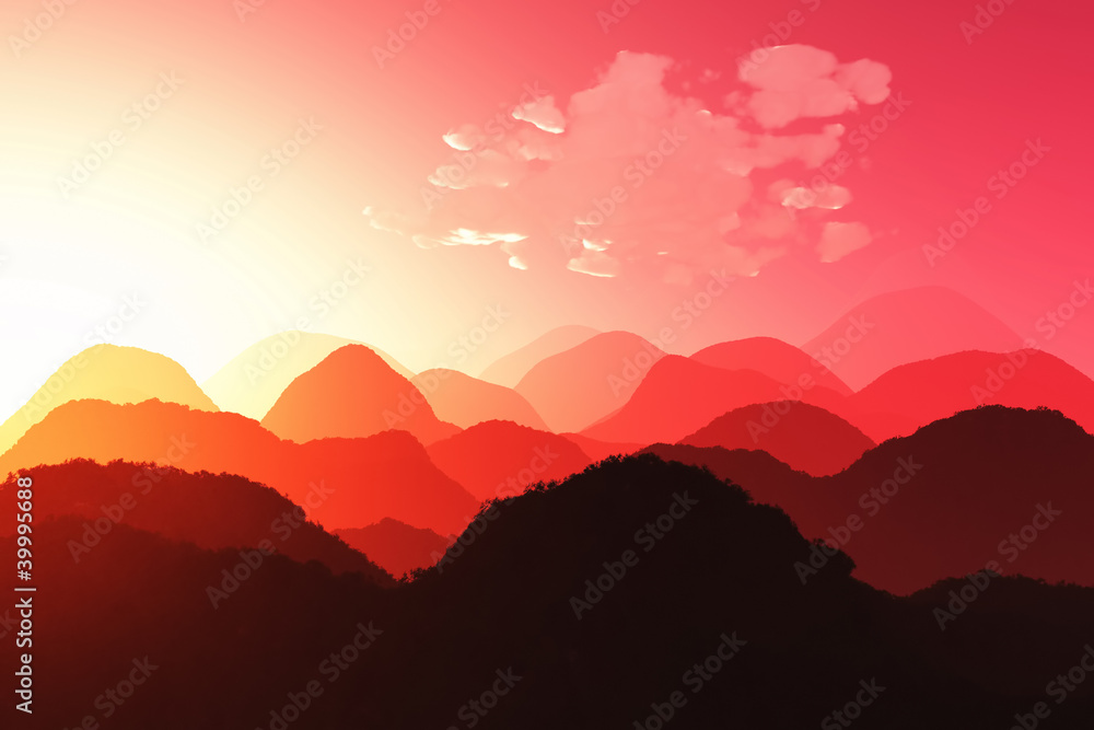 Obraz premium Beautiful Oriental Sunset 3D render