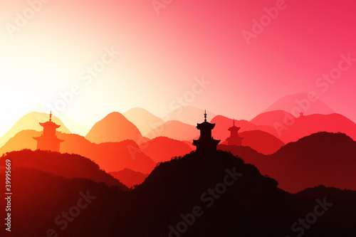 Beautiful Oriental Sunset 3D render
