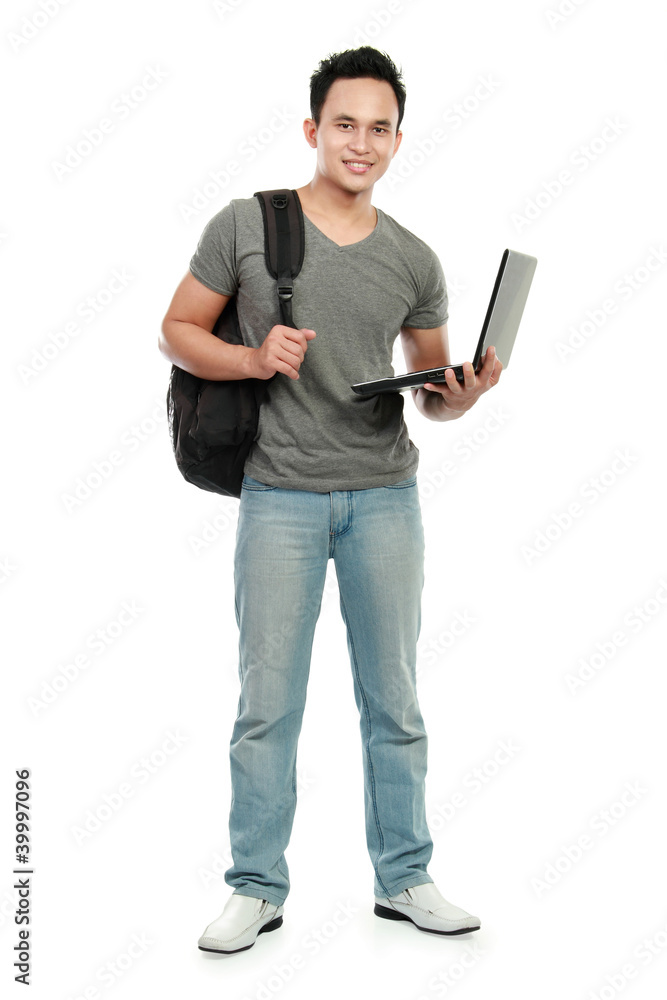 college student with laptop isolated on white background college student with laptop isolated on white background