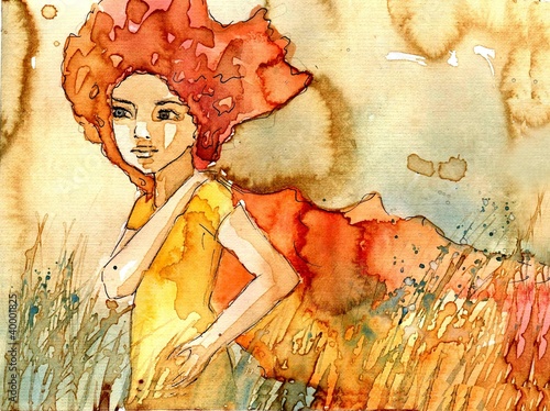 abstrakcyjna ilustracja ładnej dziewczyny na łące