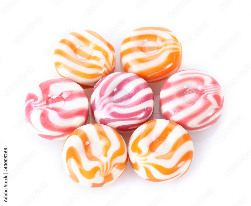 striped fruit candies isolated on white striped fruit candies isolated on white