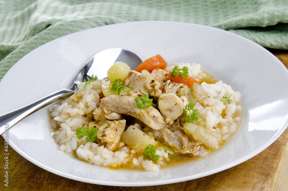 stew with pork, carrots and rice