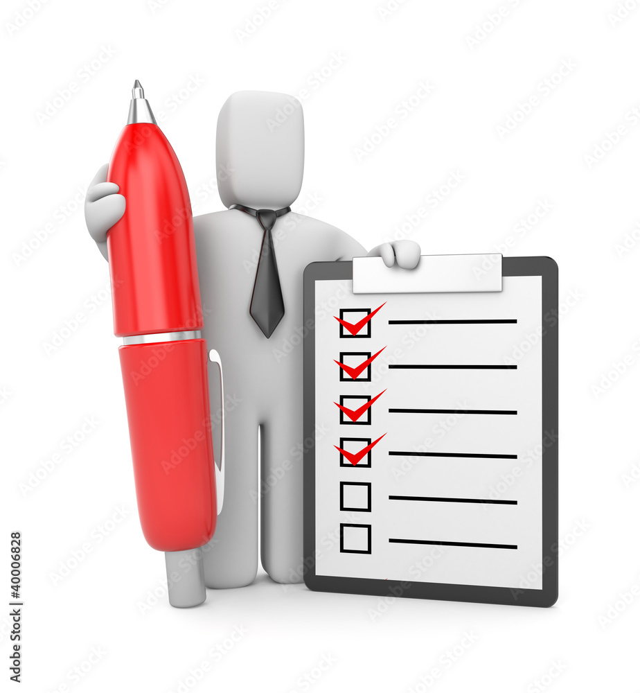 3d businessman with clip board and pen 3d businessman with clip board and pen