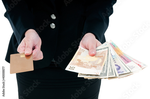 Obraz na plátně Businessperson Holding Credit Card And Cash