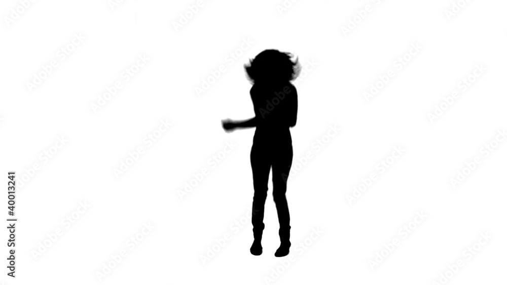 Silhouette of woman with a microphone dancing Silhouette of woman with a microphone dancing
