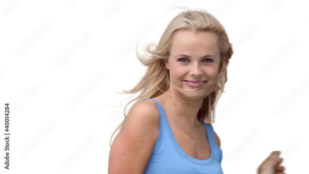 Blonde woman enthusiastically dancing Blonde woman enthusiastically dancing