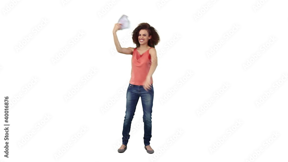 A happy woman is holding money A happy woman is holding money