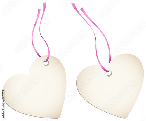 2 Hangtags Beige Heart Rose Bow