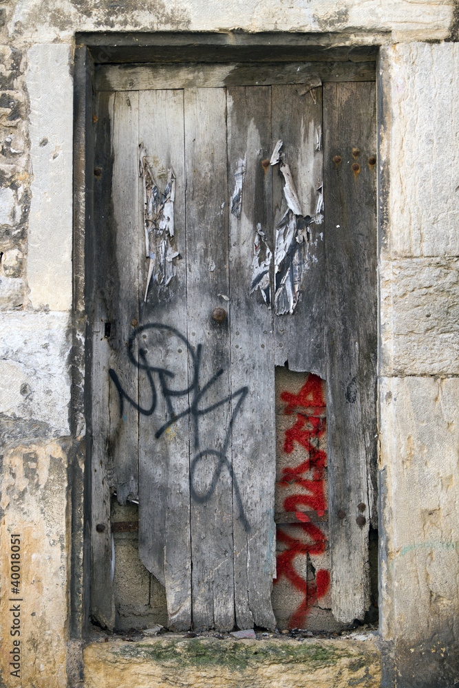grunge door with graffiti
