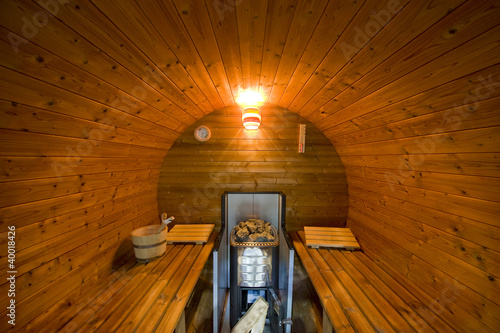 new round sauna made of wood, rusically