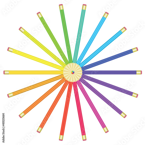 color pencils lying by circle vector illustration