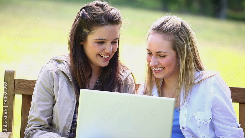Smiling women looking at a laptop Smiling women looking at a laptop
