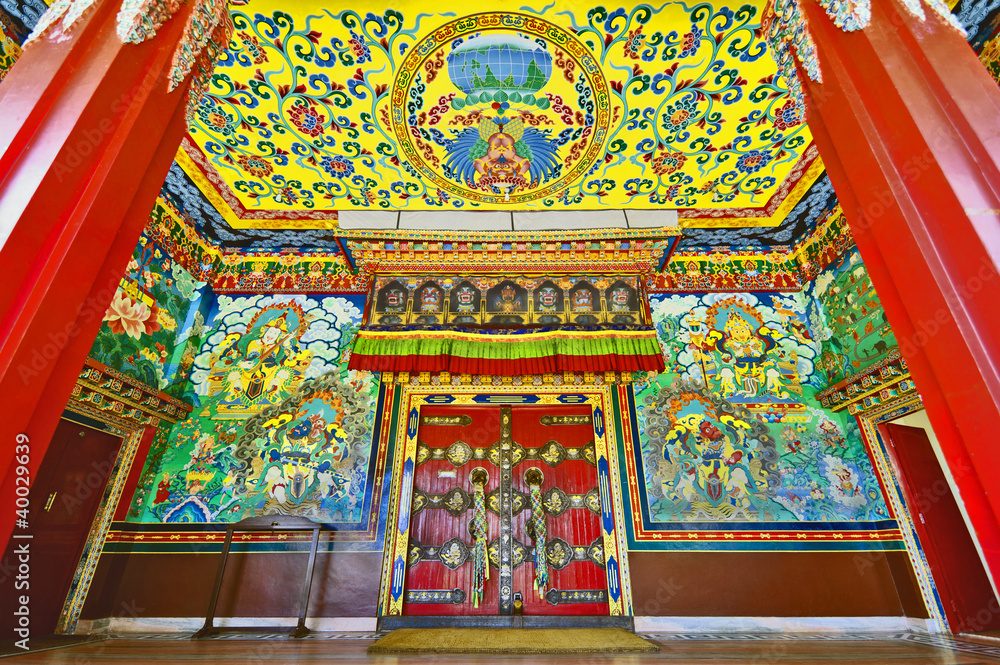 Embroidered gate of Kopan Monastery temple in Kathmandu Nepal