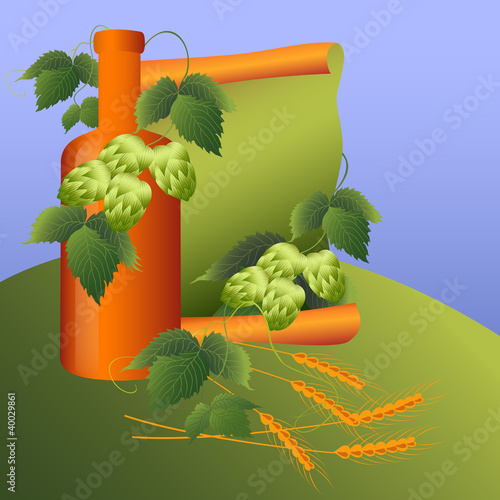 still life with hop plant and corn