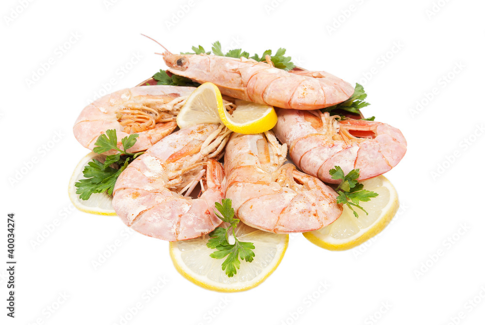 appetizing tiger shrimps with lemon slice and parsley appetizing tiger shrimps with lemon slice and parsley
