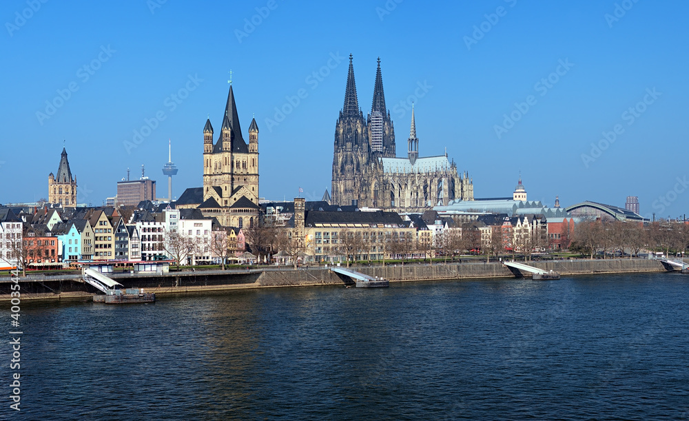 View on Cologne from the Rhine river, Germany