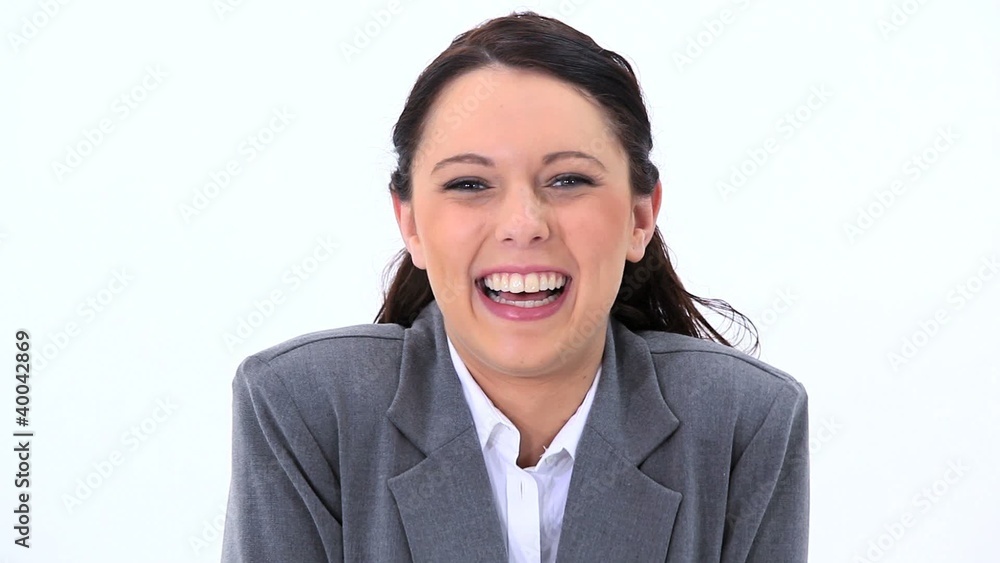Brunette woman showing her happiness Brunette woman showing her happiness