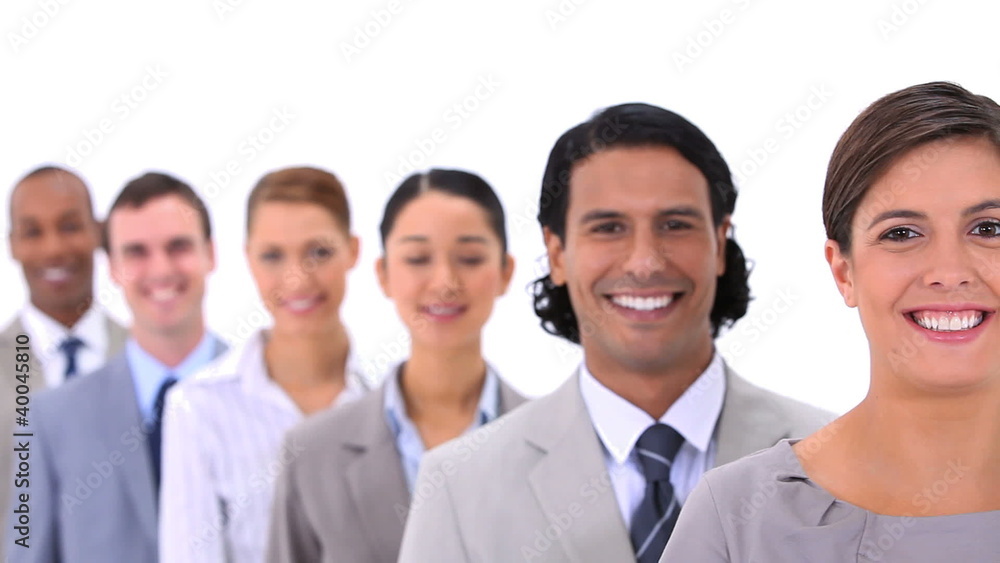Laughing business people in line Laughing business people in line