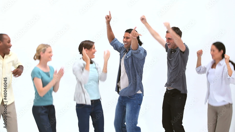 People jumping while money falls from the air People jumping while money falls from the air