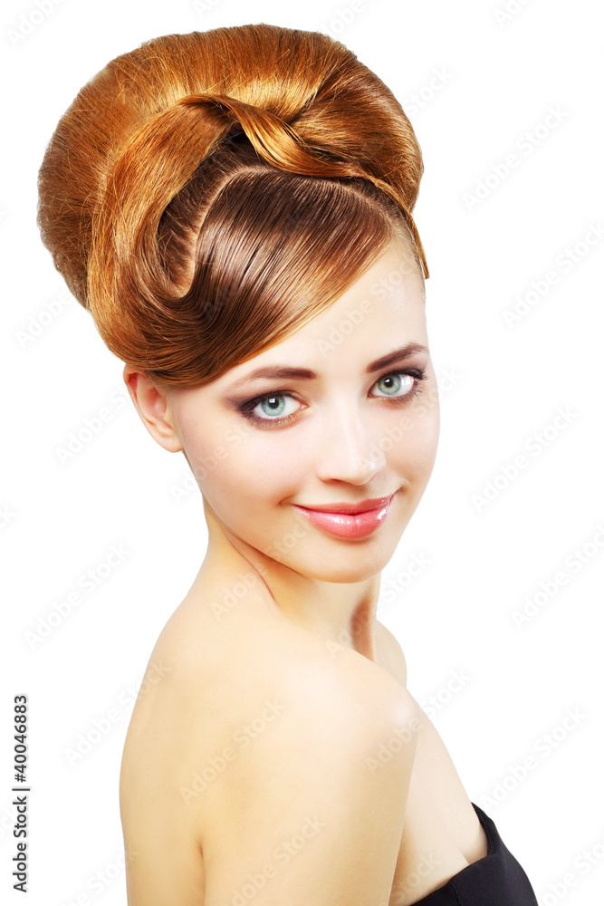 Beautiful girl with retro hairstyle isolated on white Beautiful girl with retro hairstyle isolated on white