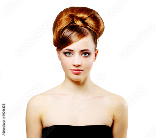 Beautiful girl with retro hairstyle isolated on white