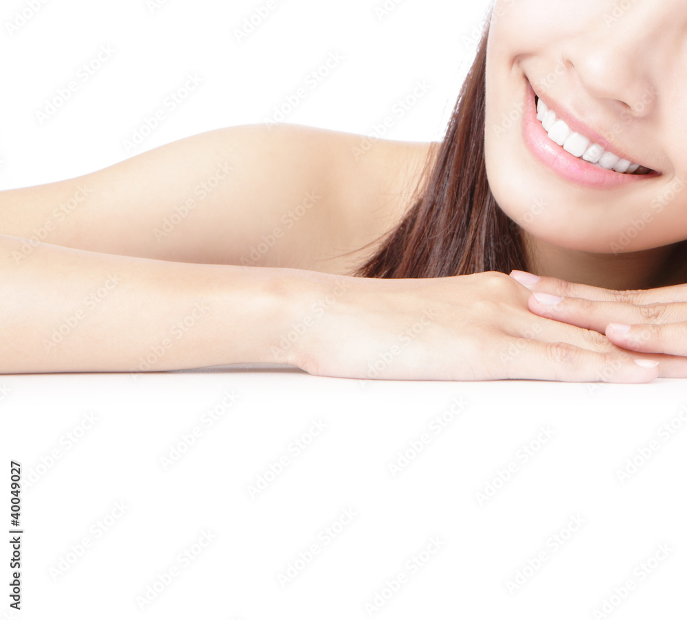 Fototapeta premium Beaitiful Girl smile mouth (lip) and hand
