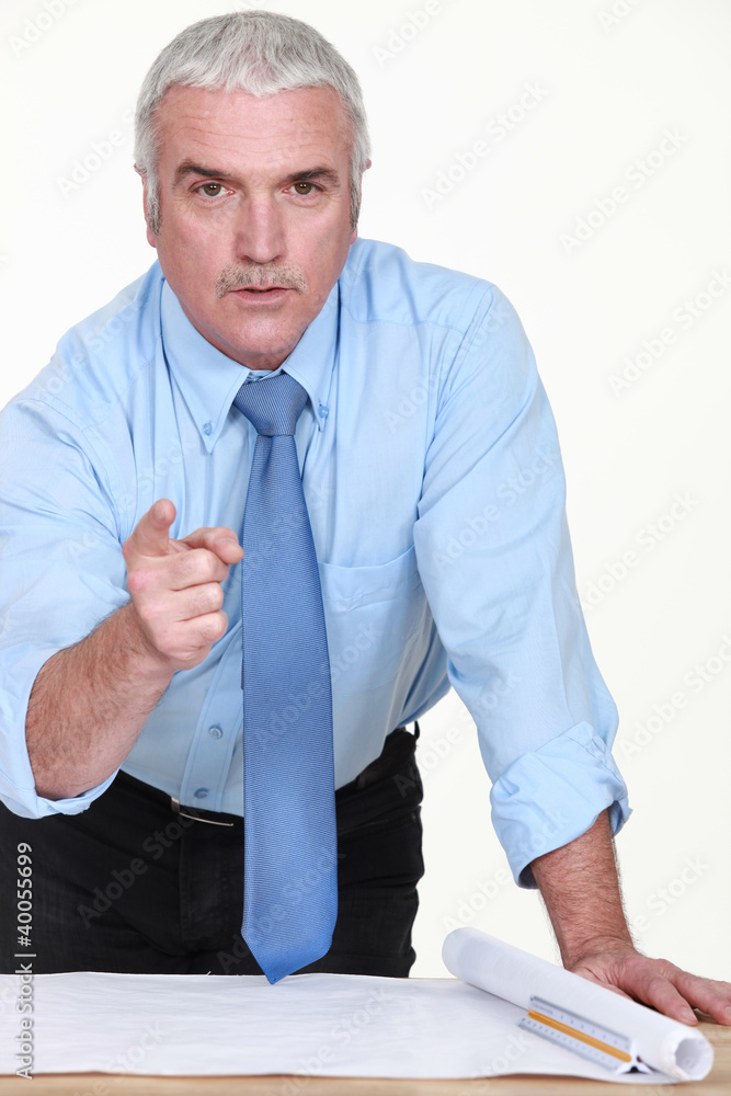 Engineer pointing his finger Engineer pointing his finger