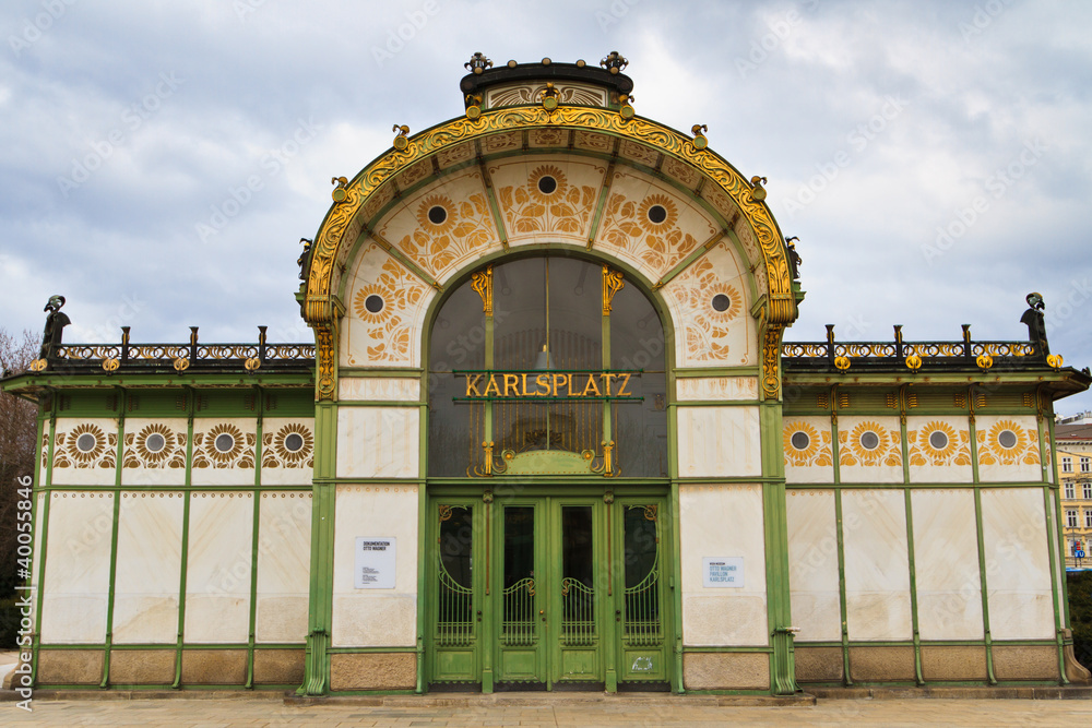 Fototapeta premium Karlsplatz Subway Station (Otto Wagner Pavilion), Vienna, Austr