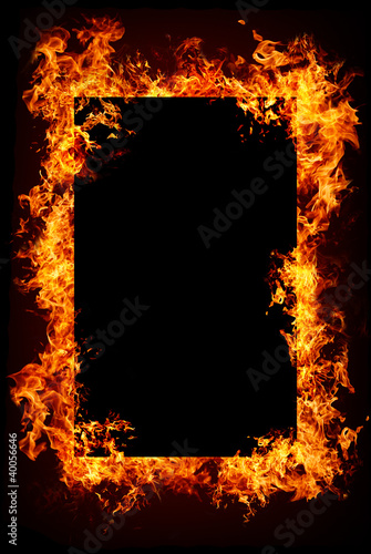 Burning objects and objects in fire on black background