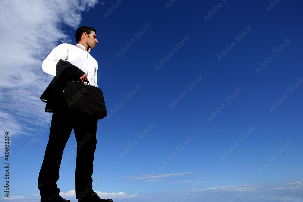 Businessman stood in the wilderness Businessman stood in the wilderness