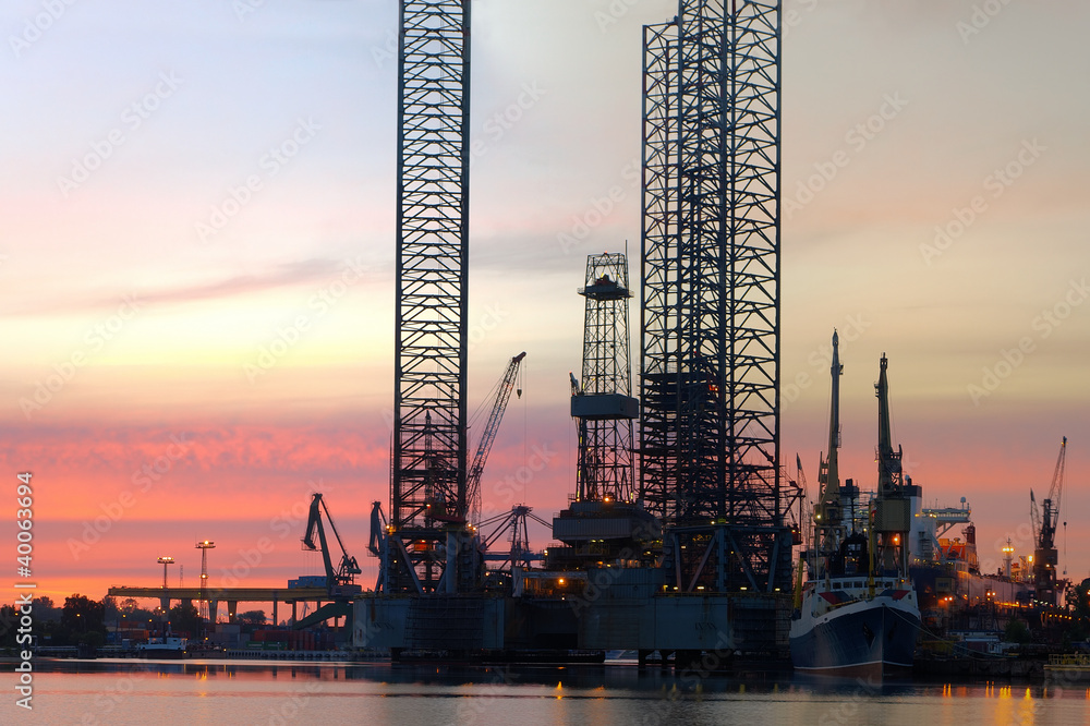 Oil Rig in the morning at the shipyard.