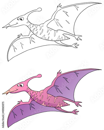 comic dinosaurier, pterodactylus, coloriert und outlines