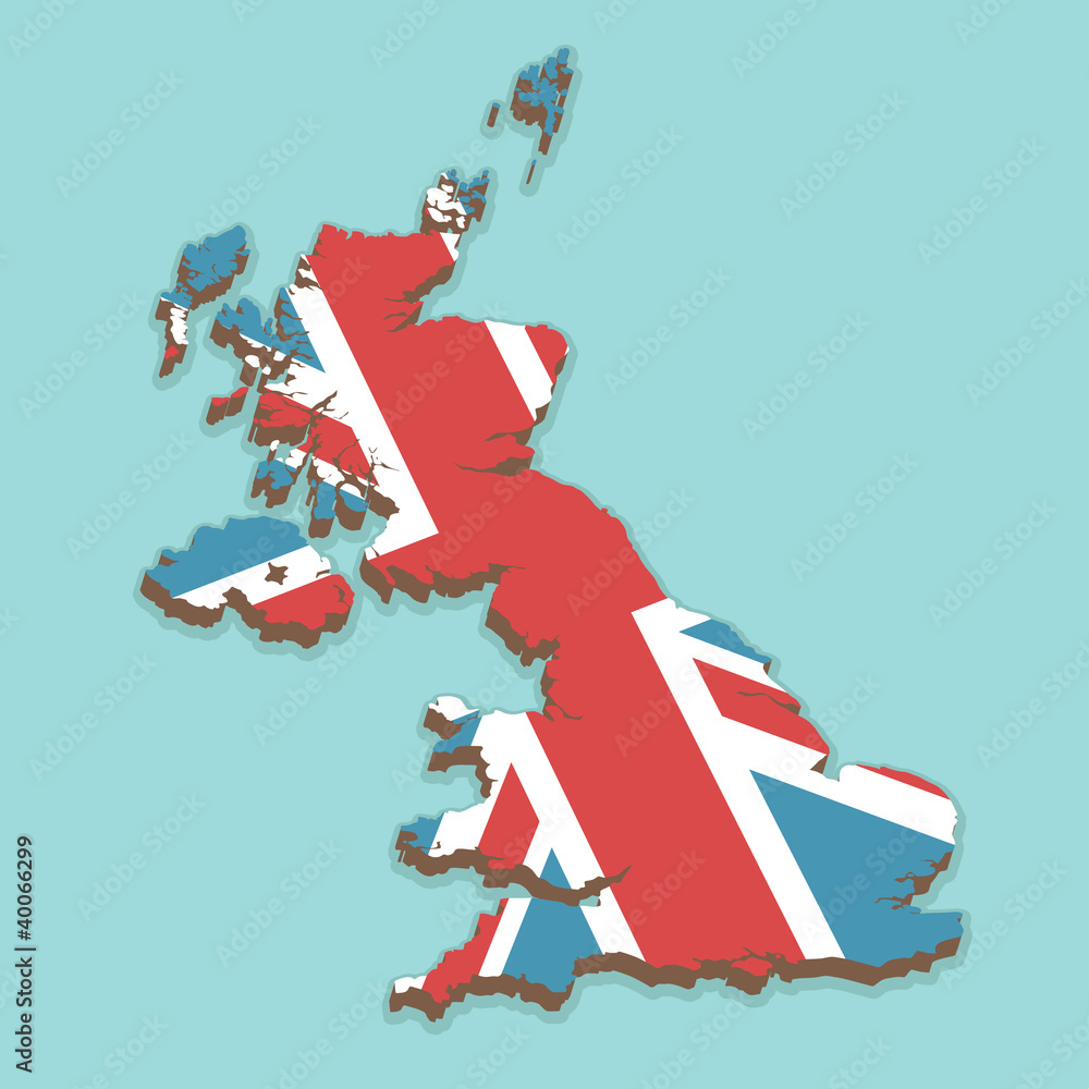 great britain map vector with union jack flag texture on blue background great britain map vector with union jack flag texture on blue background