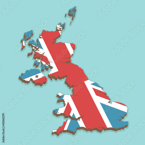 great britain map vector with union jack flag texture on blue background
